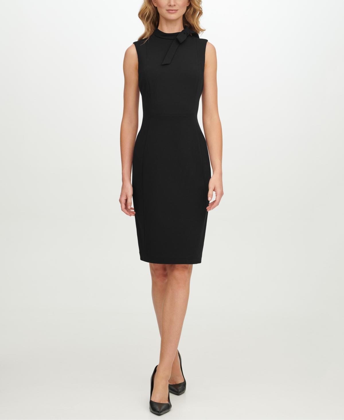 Calvin Klein Sleeveless Bow Mock Neck Crepe Sheath Dress Product Image