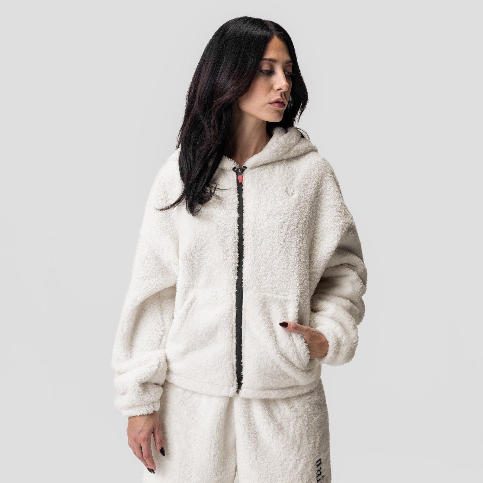 1005. Women's Sherpa Recovery Full Zip Hoodie - Ivory Cream/Black Product Image