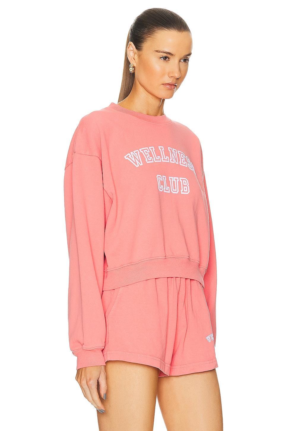 Sporty & Rich Wellness Club Flocked Cropped Crewneck Sweater in Pink Product Image