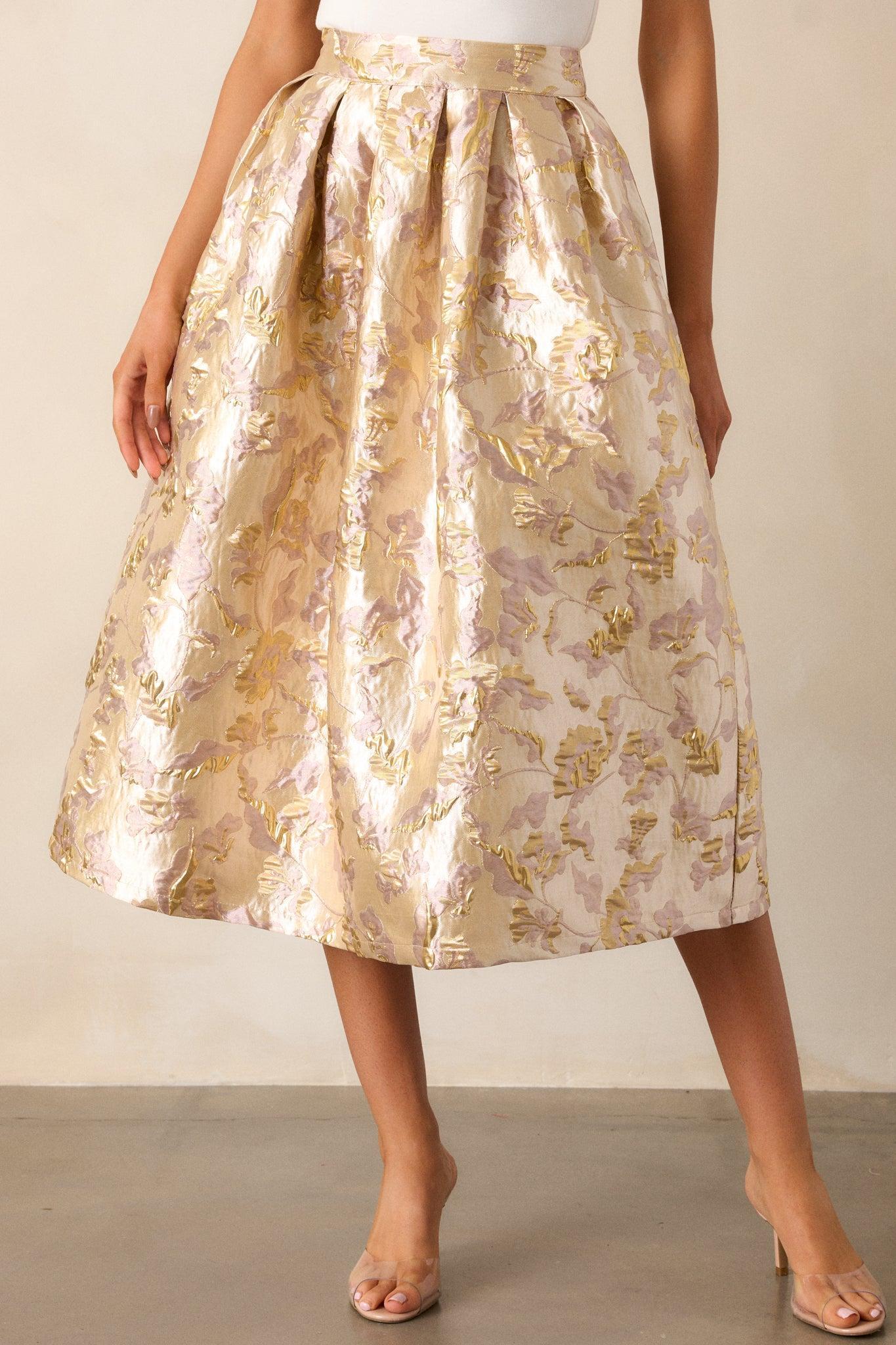 Forever Grateful Gold Jacquard Midi Skirt Product Image