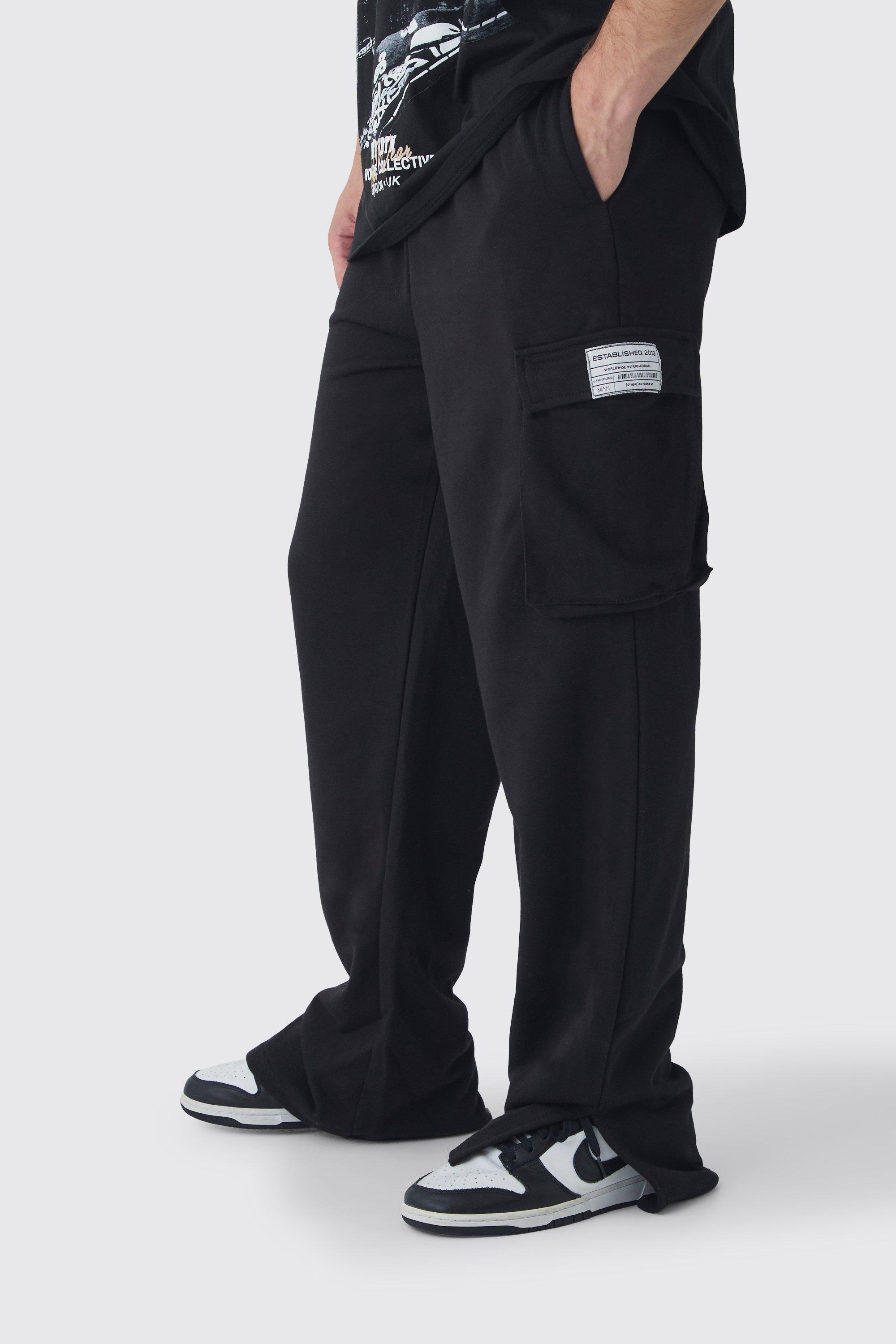 Tall Woven Tab Split Hem Relaxed Cargo Joggers | boohooMAN USA Product Image