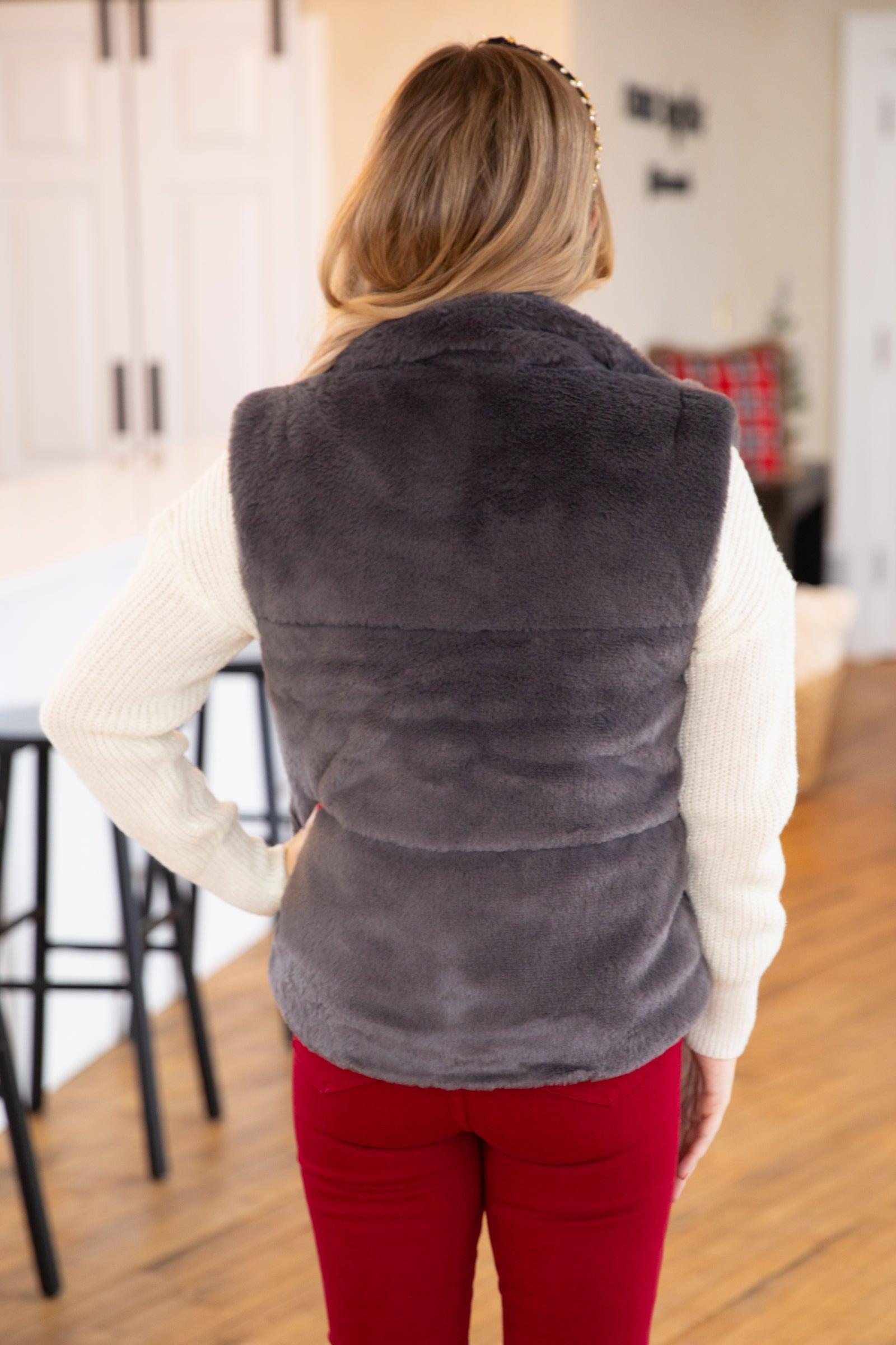 Graphite Faux Fur Full Zip Vest Product Image