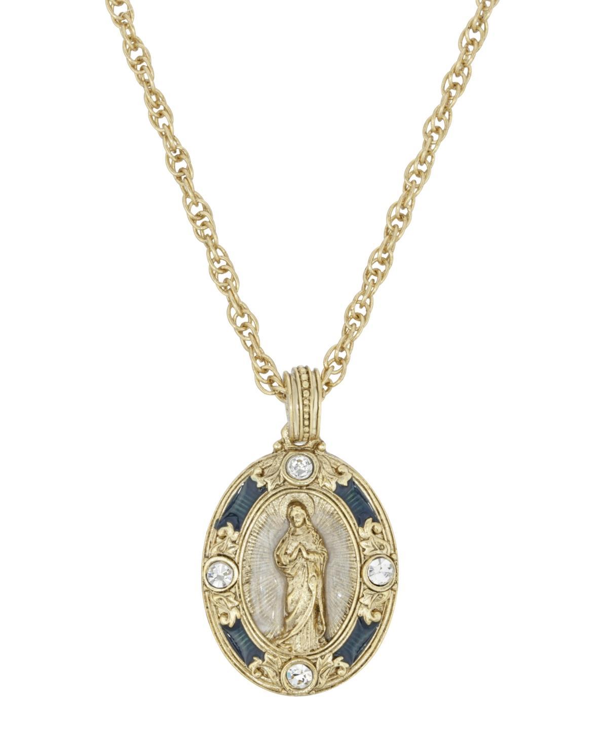 1928 Gold Tone Simulated Crystal Virgin Mary Pendant Necklace, Womens, Blue Product Image