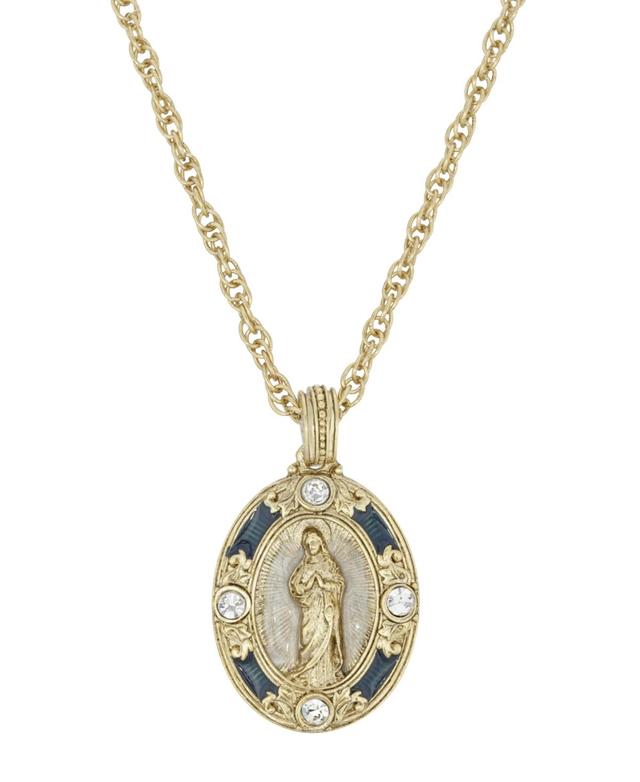 1928 Gold Tone Simulated Crystal Virgin Mary Pendant Necklace, Womens, Blue Product Image