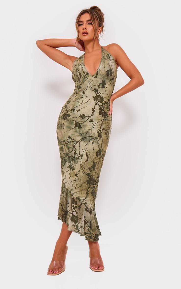 Green Devore Cross Neck Maxi Dress Product Image