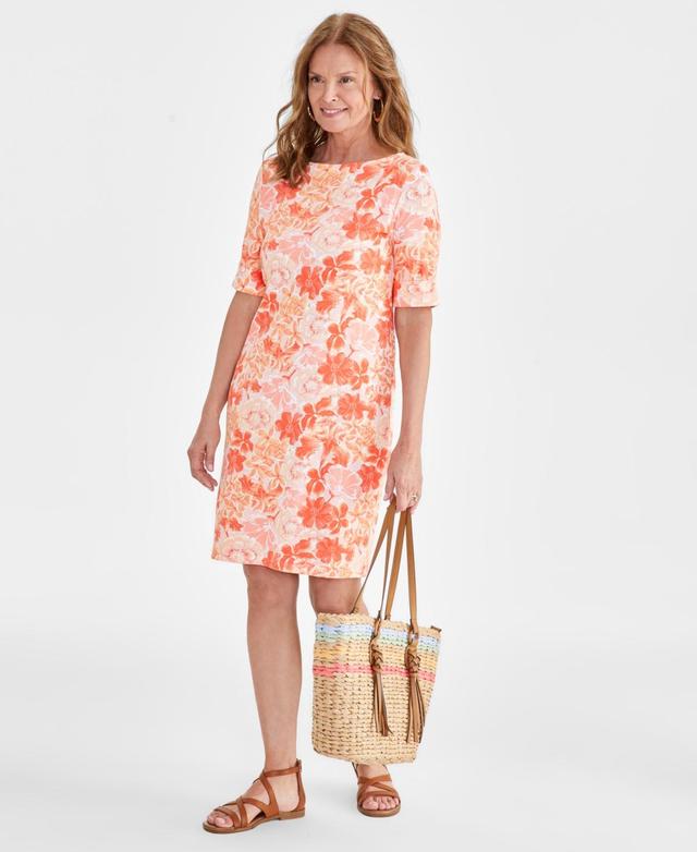 Style & Co Womens Printed Boat-Neck Elbow Sleeve Dress, Created for Macys Product Image