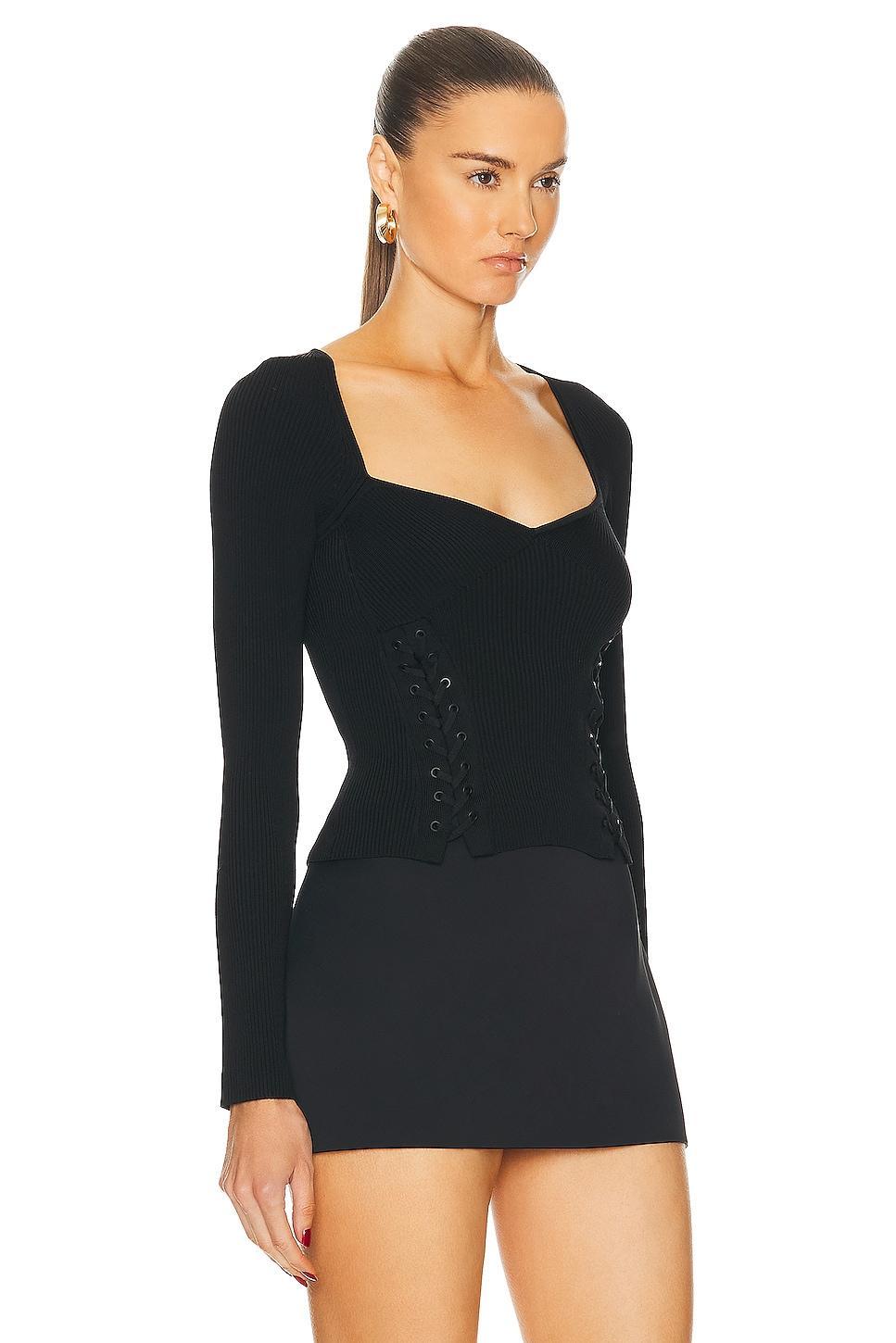 SIMKHAI Daphane Long Sleeve Lace Up Top Black. (also in S). Product Image