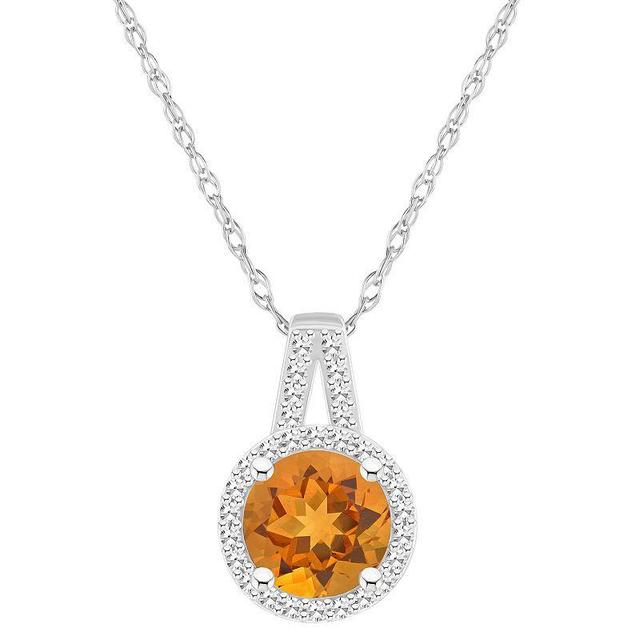 Amethyst (1-1/4 ct. t.w.) & Diamond (1/6 ct. t.w.) Halo 18 Pendant Necklace in Sterling Silver (Also in Citrine Peridot, & Blue Topaz) - Gar Product Image