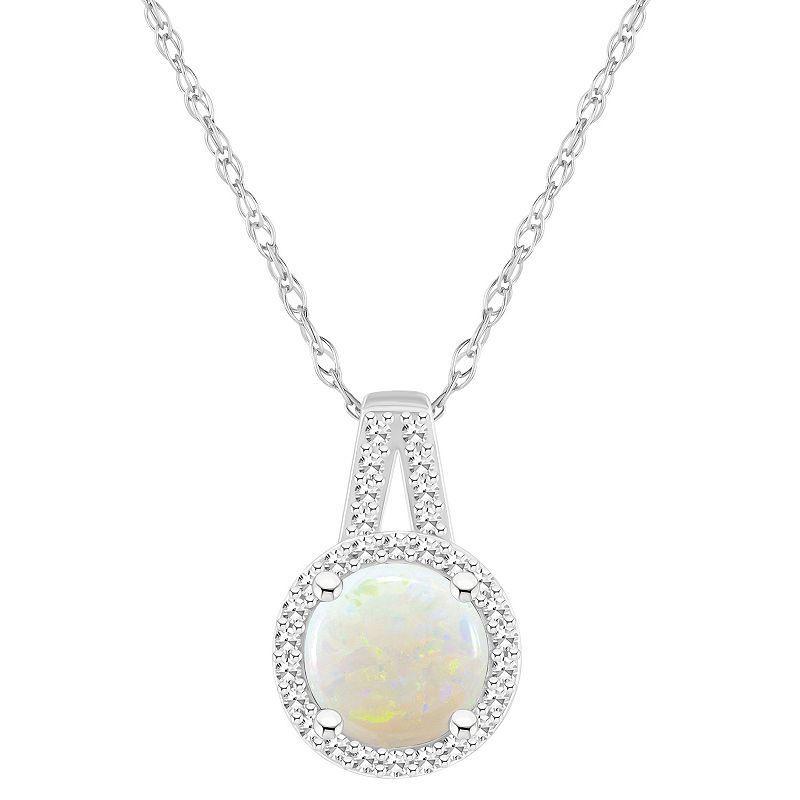 Celebration Gems Sterling Silver 7 mm Round Gemstone & 1/8 Carat T.W. Diamond Halo Pendant Necklace, Womens White Product Image