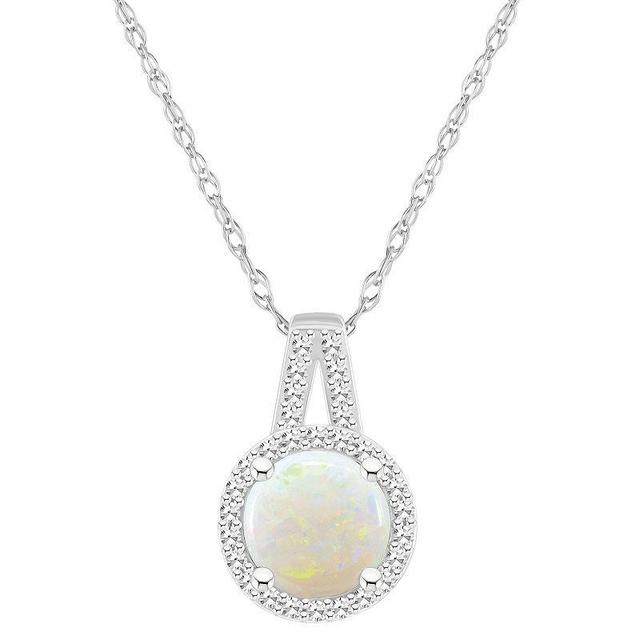 Opal (3/4 ct. t.w.) & Diamond (1/6 ct. t.w.) Halo 18 Pendant Necklace in Sterling Silver Product Image