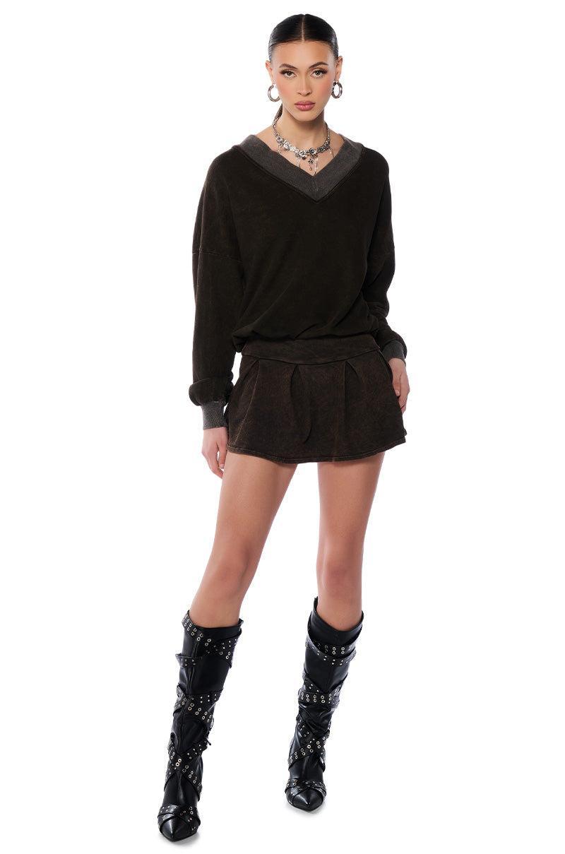 KAYLANI PLEATED MINI SKIRT IN CHARCOAL GREY Product Image