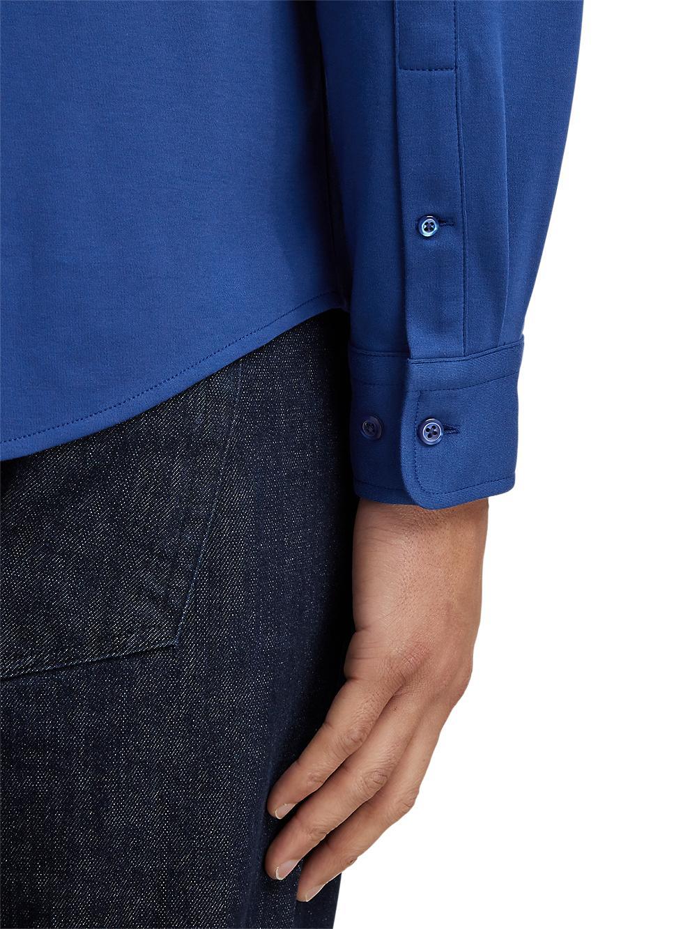 Mercerized Cotton Button Front Polo - Blue Product Image