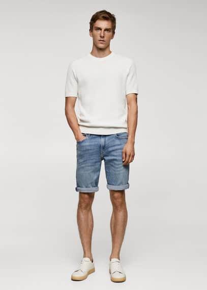 MANGO MAN - Slim-fit denim bermuda shorts medium blueMen Product Image