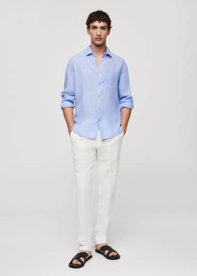 MANGO MAN - 100% linen regular-fit shirt sky blueMen Product Image