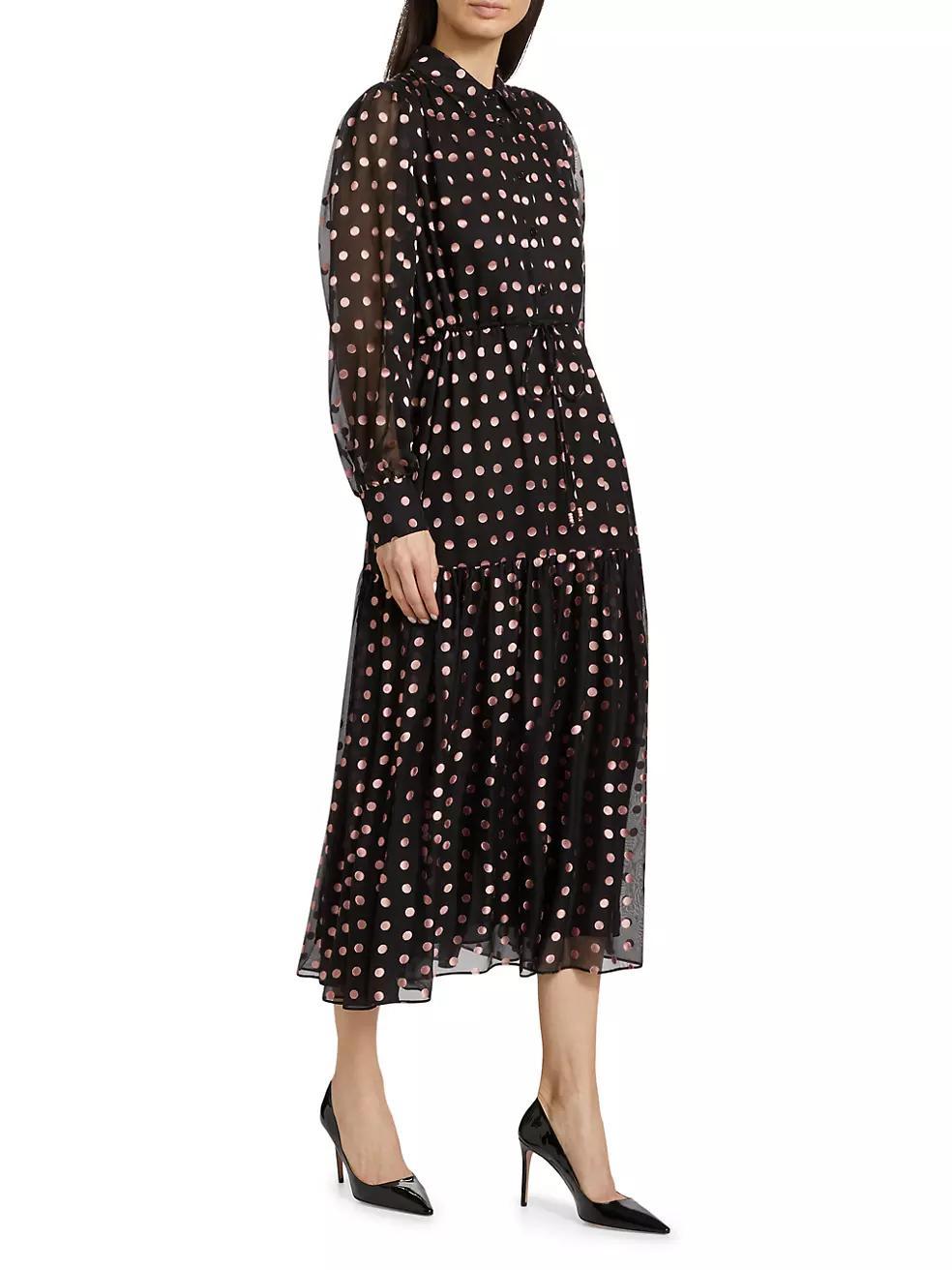 The Fenix Burnout Polka Dot Silk-Blend Shirtdress Product Image