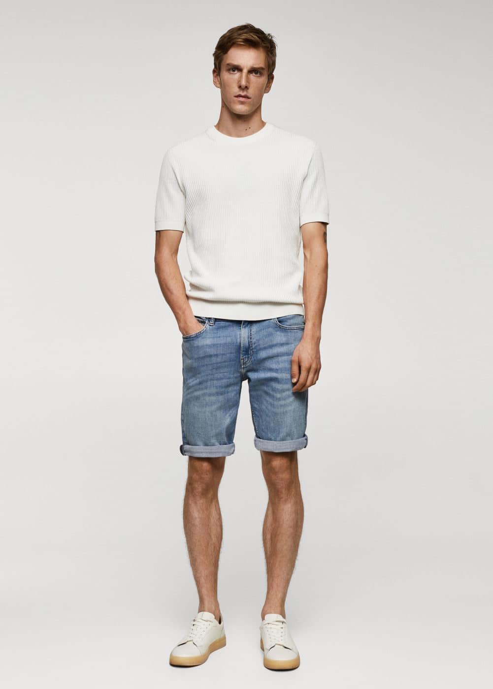 MANGO MAN - Slim-fit denim bermuda shorts medium blueMen Product Image