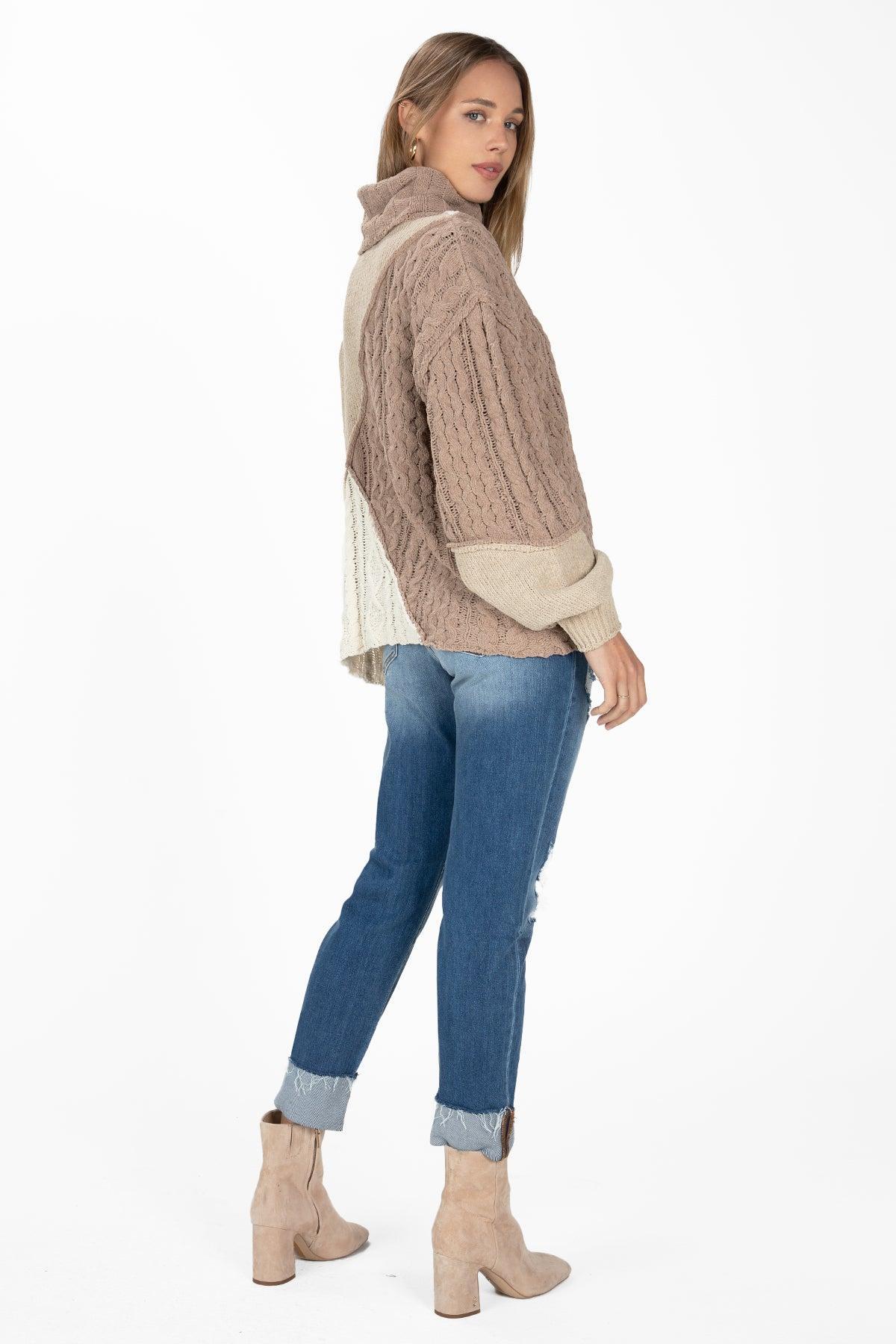 Colorblock Cable Knit Sweater Product Image