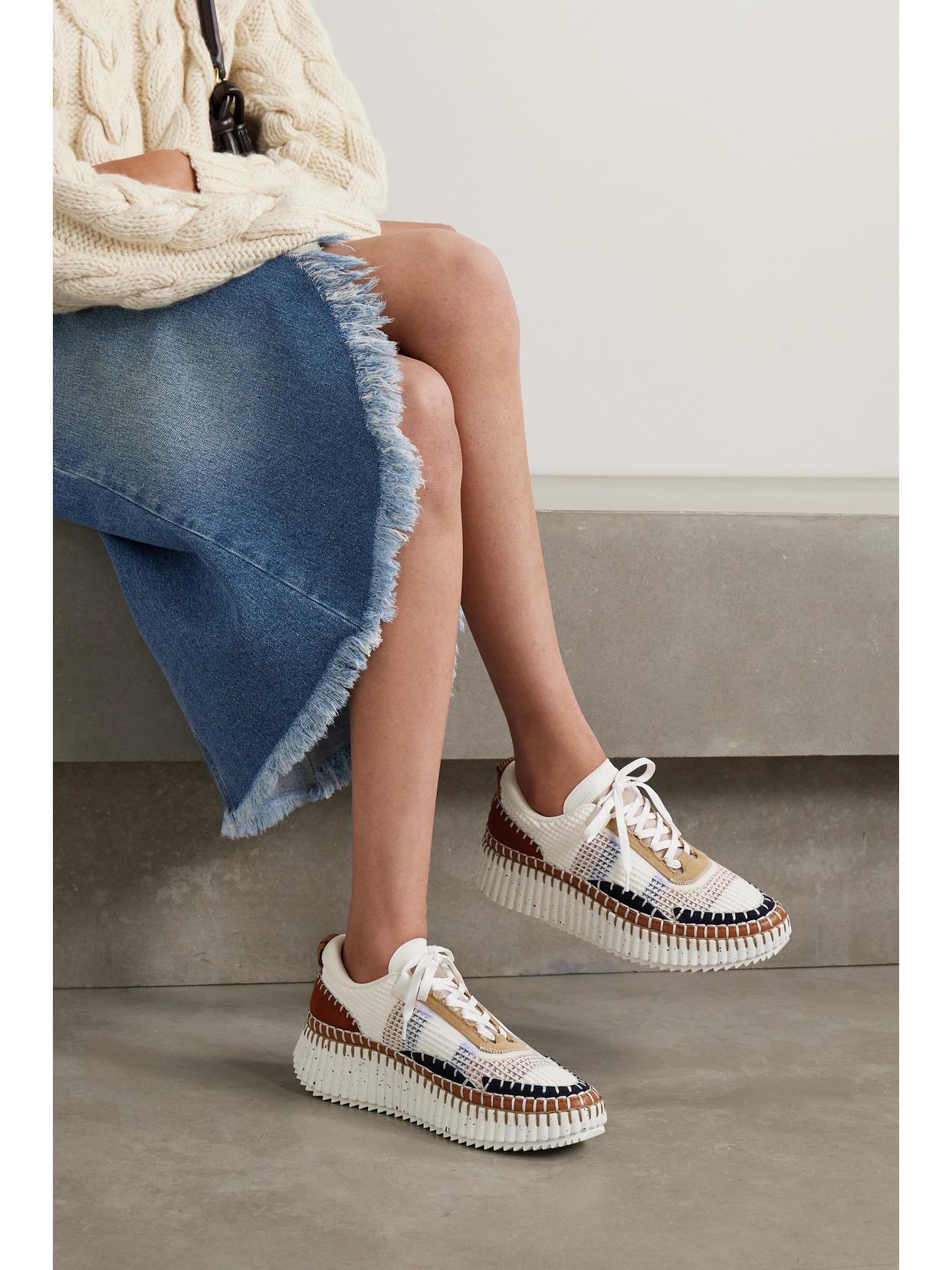 CHLOÉ Chloe Womens Rust Comb Nama Embroidered Suede And Recycled Mesh Trainers Product Image