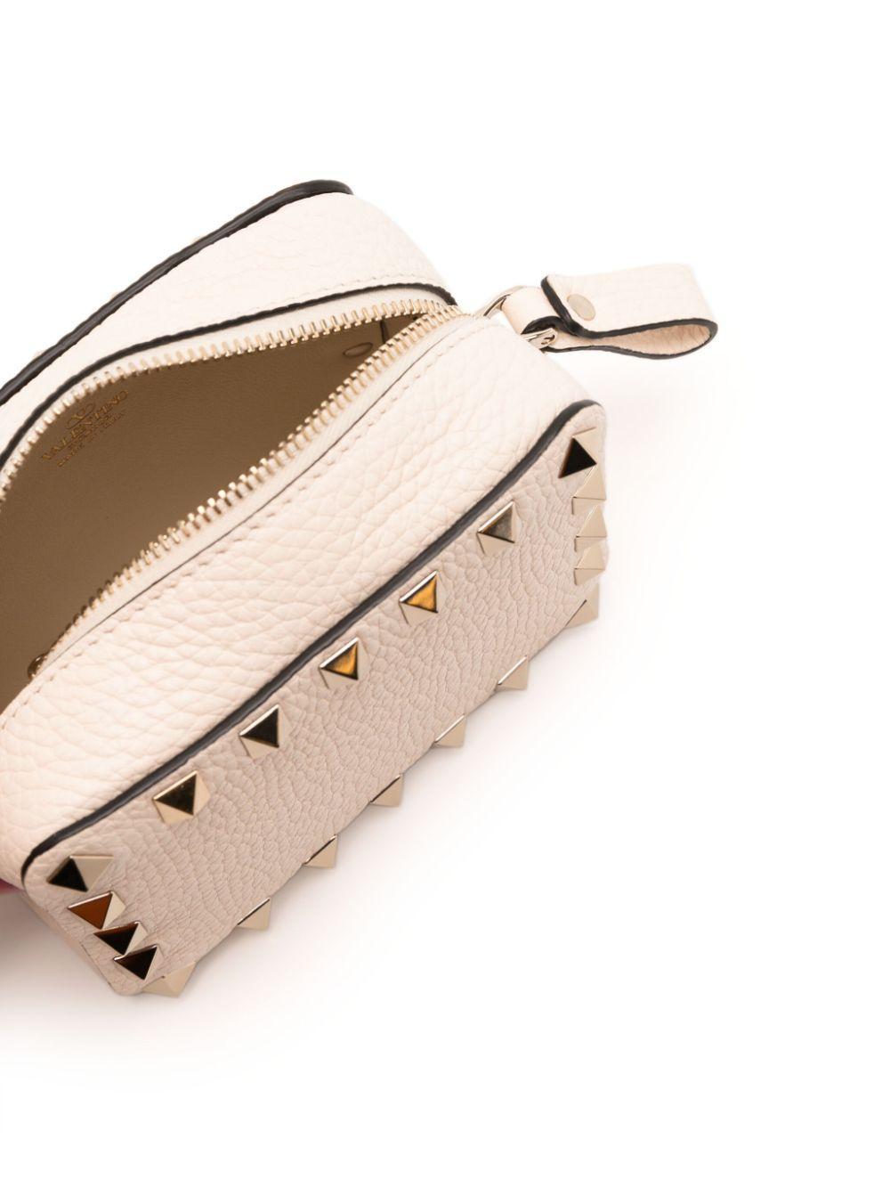 Rockstud Leather Pouch In Beige Product Image