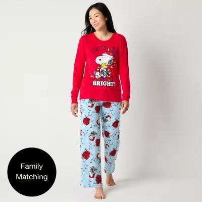 Womens Peanuts Snoopy Crew Neck Long Sleeve 2-pc. Matching Family Pant Pajama Set Product Image