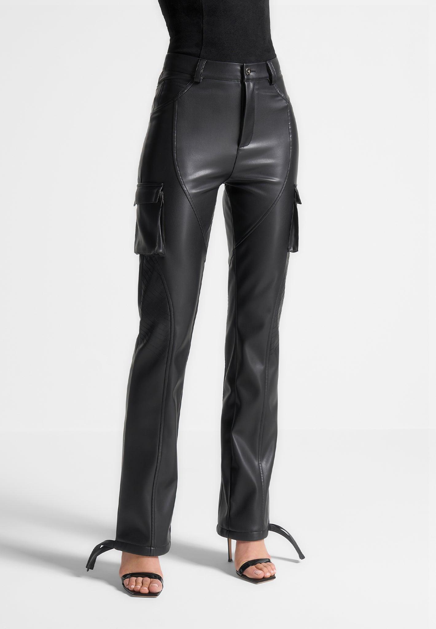 Vegan Leather Biker Trousers - Black Female Product Image