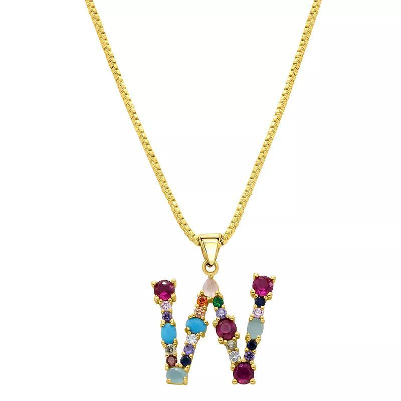 Adornia Gold Tone Multi Color Cubic Zirconia Initial Necklace, Womens H Product Image