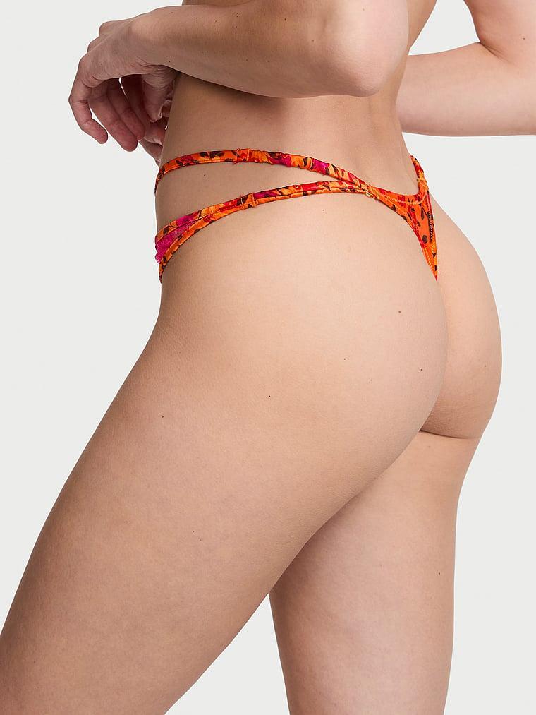 Tropical Satin Lace High-Leg Strappy Thong Panty Product Image