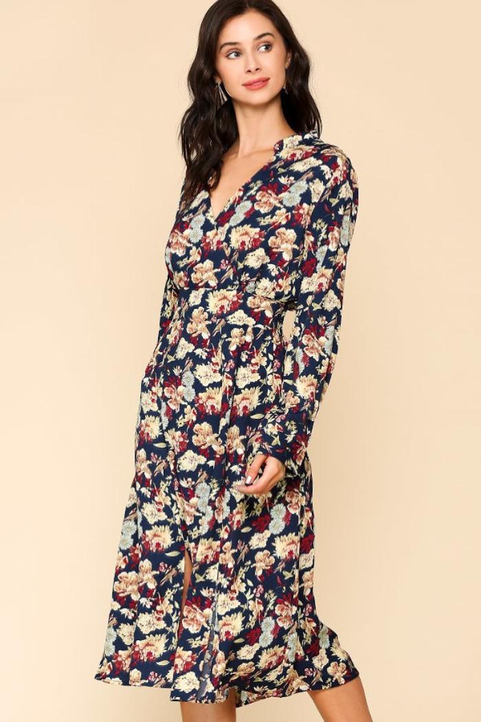 Slits Navy Floral Dress Product Image