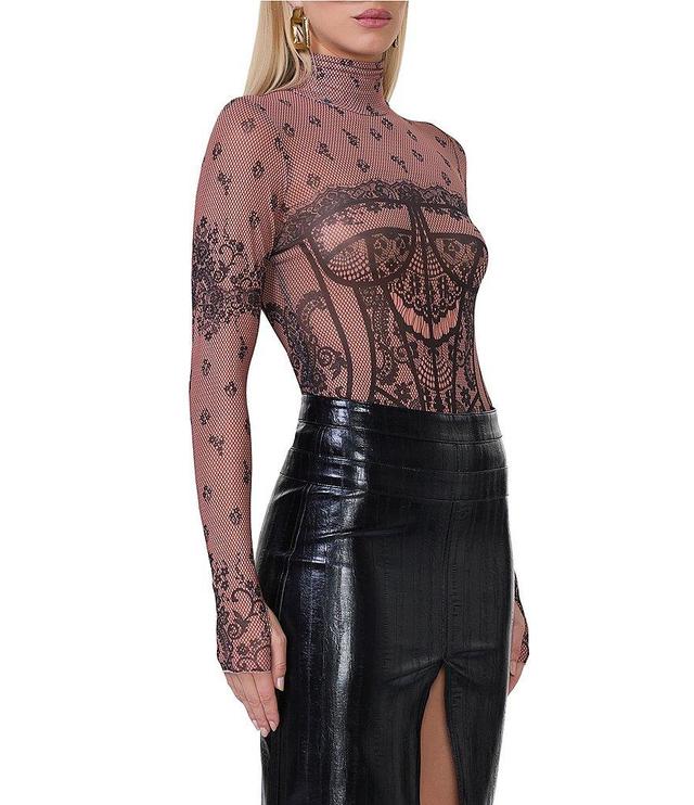 AFRM Zadie Mesh Corset Print Turtleneck Long Sleeve Top Product Image