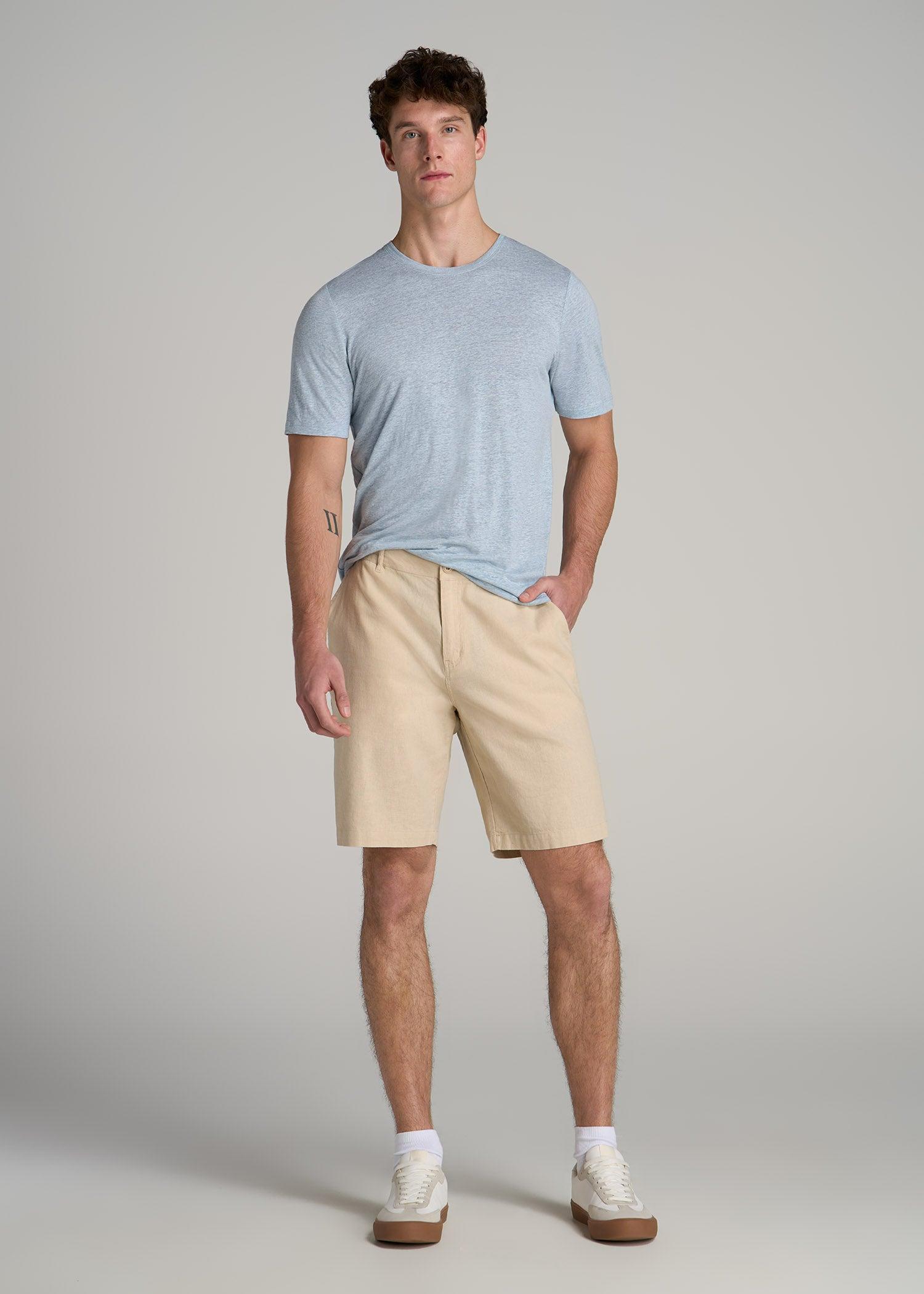 Linen Crewneck T-Shirt for Tall Men in Sky Blue Mix Male Product Image