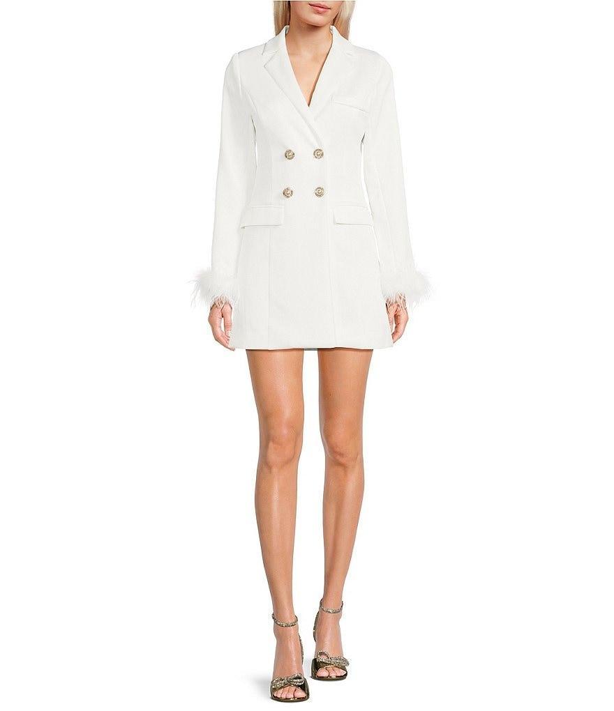 Allison & Kelly Feather Cuff Notched Collar Button Front Jacket Dress Product Image