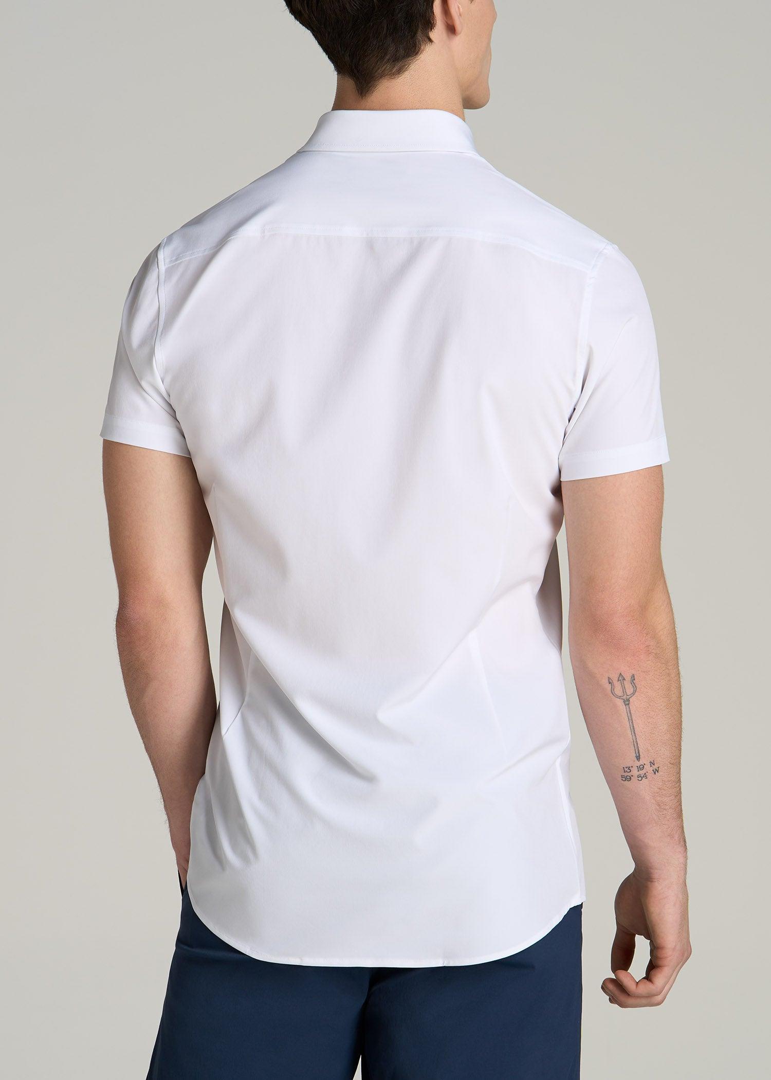 Short Sleeve Traveler Stretch Button Shirt for Tall Men in Bright White Product Image