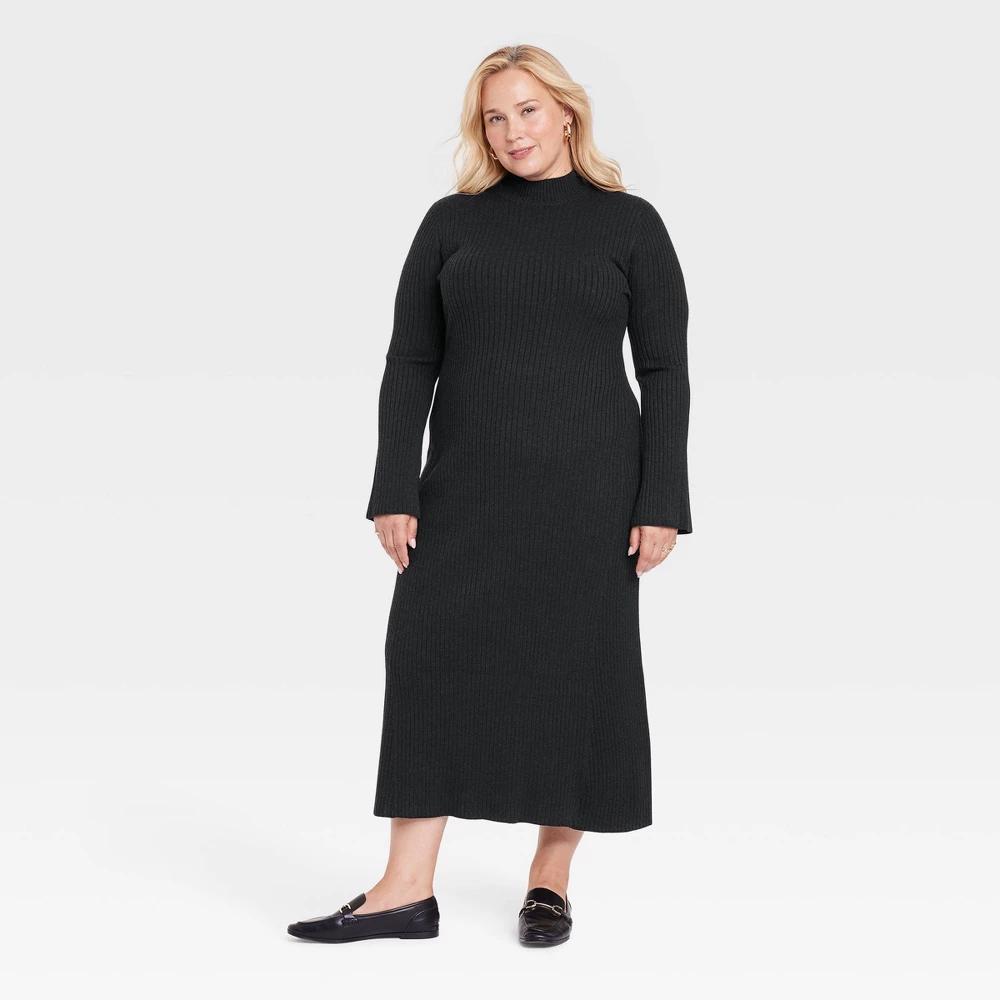 Womens Long Sleeve Maxi Sweater Dress - A New Day Black XXL product image