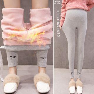 Maternity High Waist Letter Embroidered Fleece Cropped Leggings Product Image