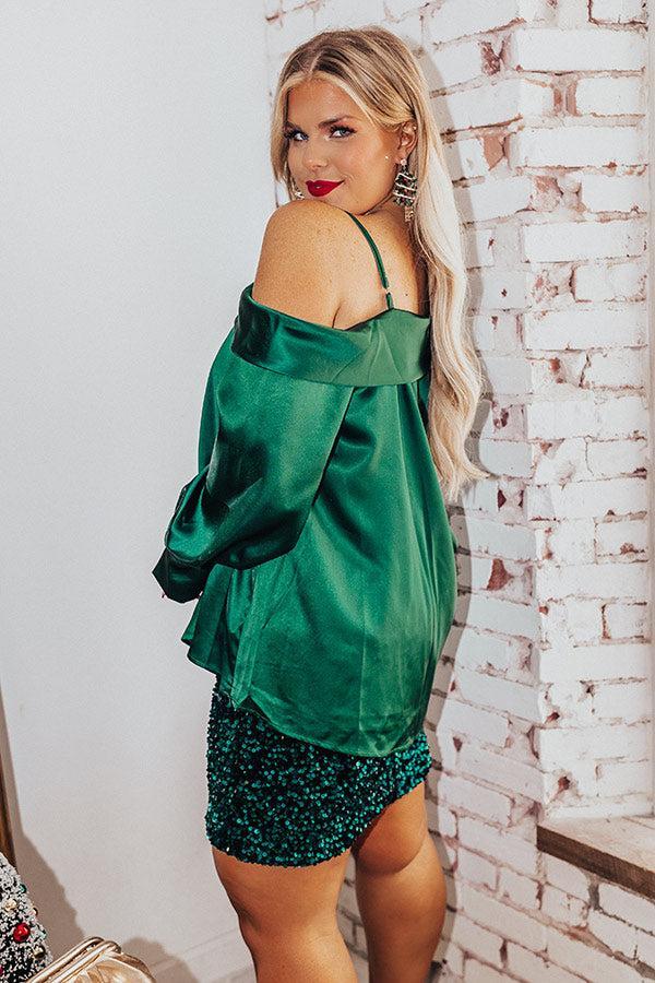 Date Night Ready Satin Top In Hunter Green Curves Product Image