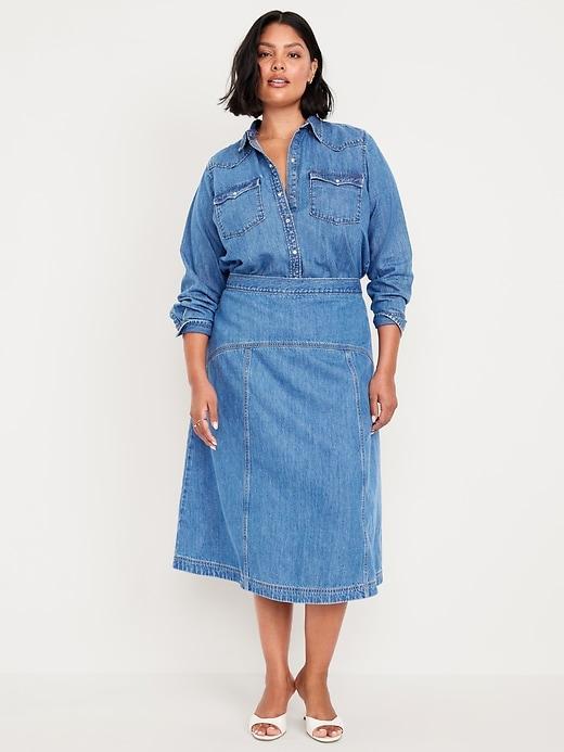 High-Waisted Jean Midi Skirt Product Image