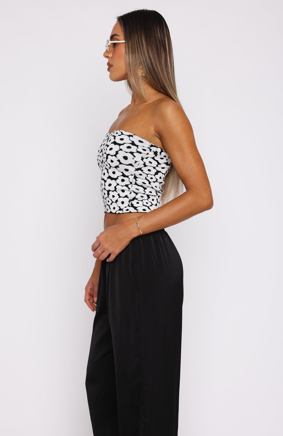 Lucky Clover Strapless Knit Top Black/White Product Image