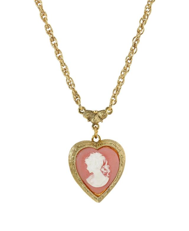 1928 Jewelry Gold Tone Heart Cameo Locket Necklace Product Image