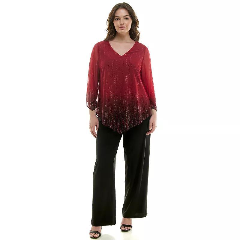 Plus Size Luxology 2-Piece V-Neck Poncho & Straight Leg Pants Set, Womens Product Image