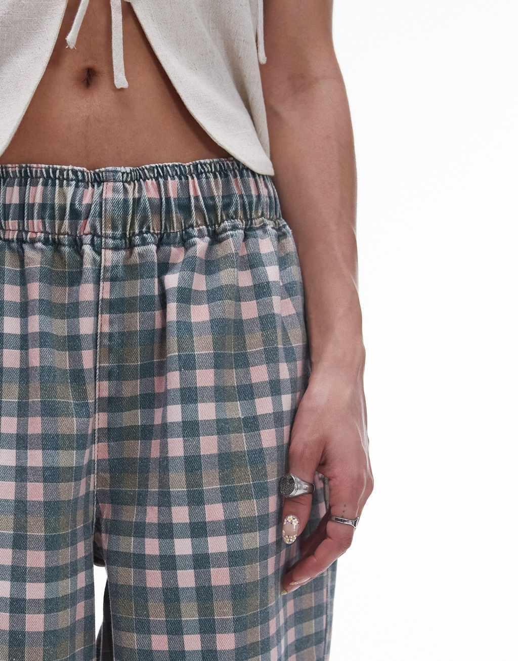 Topshop check pull-on pants in multi Product Image