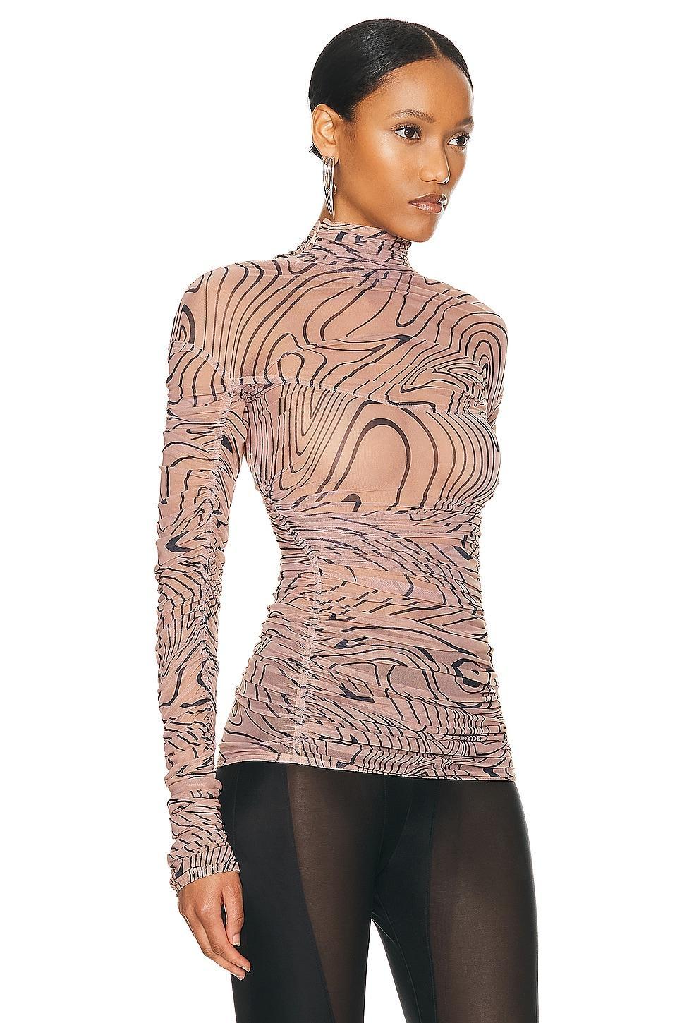 Mugler Mesh Long Sleeve Top in Tan Product Image