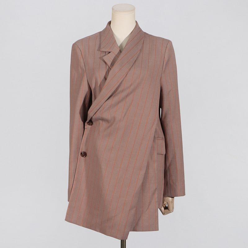 Pinstriped Asymmetrical Single-Breasted Blazer Product Image