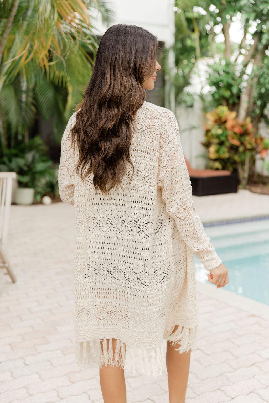 Loving My Life Fringe Hem Open Knit Beige Cardigan FINAL SALE Product Image