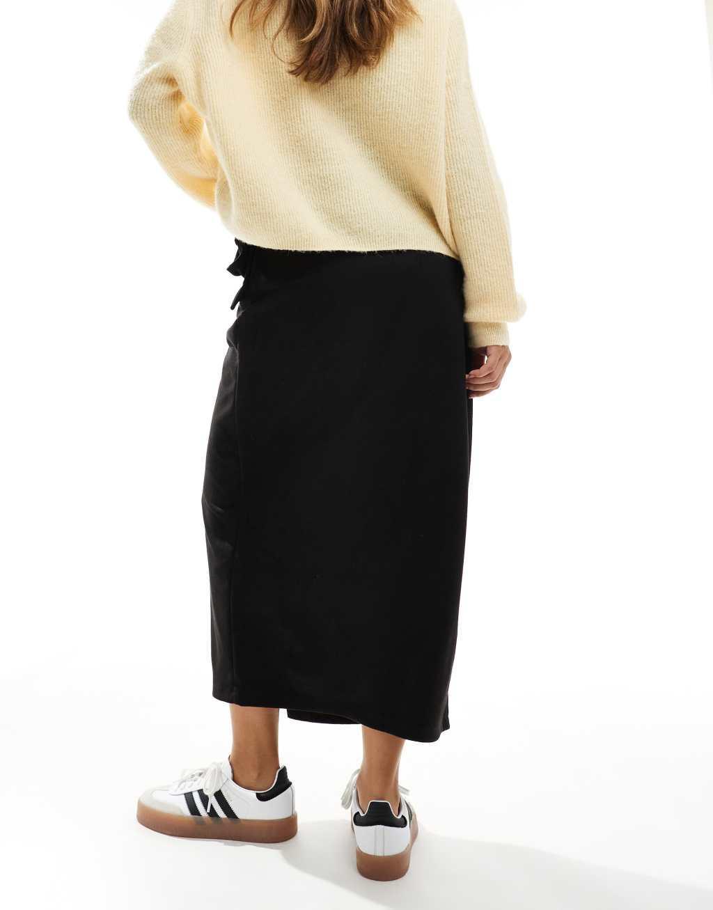 ASOS DESIGN wrap tie detail faux suede maxi skirt in black Product Image