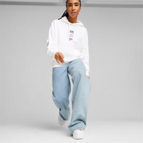 PUMA Downtown Women's Graphic Hoodie in White, Size XS Product Image