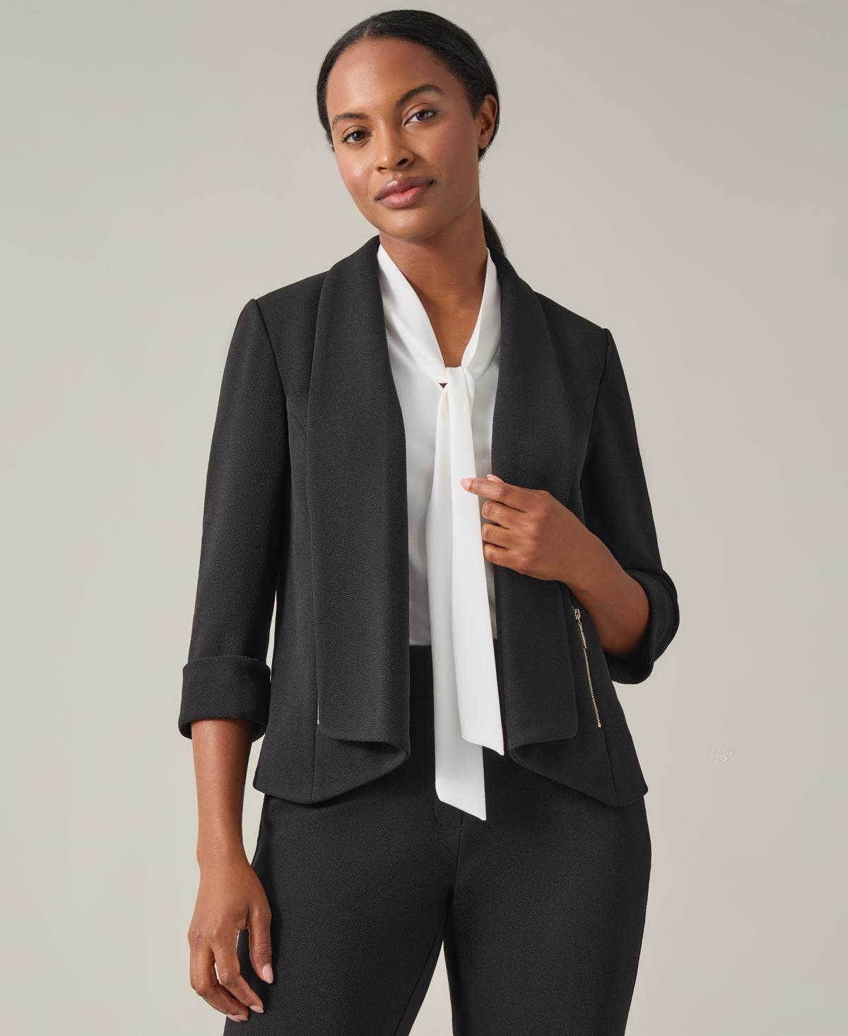 Kasper Womens Stretch Crepe Open-Front Long Sleeve Blazer Product Image