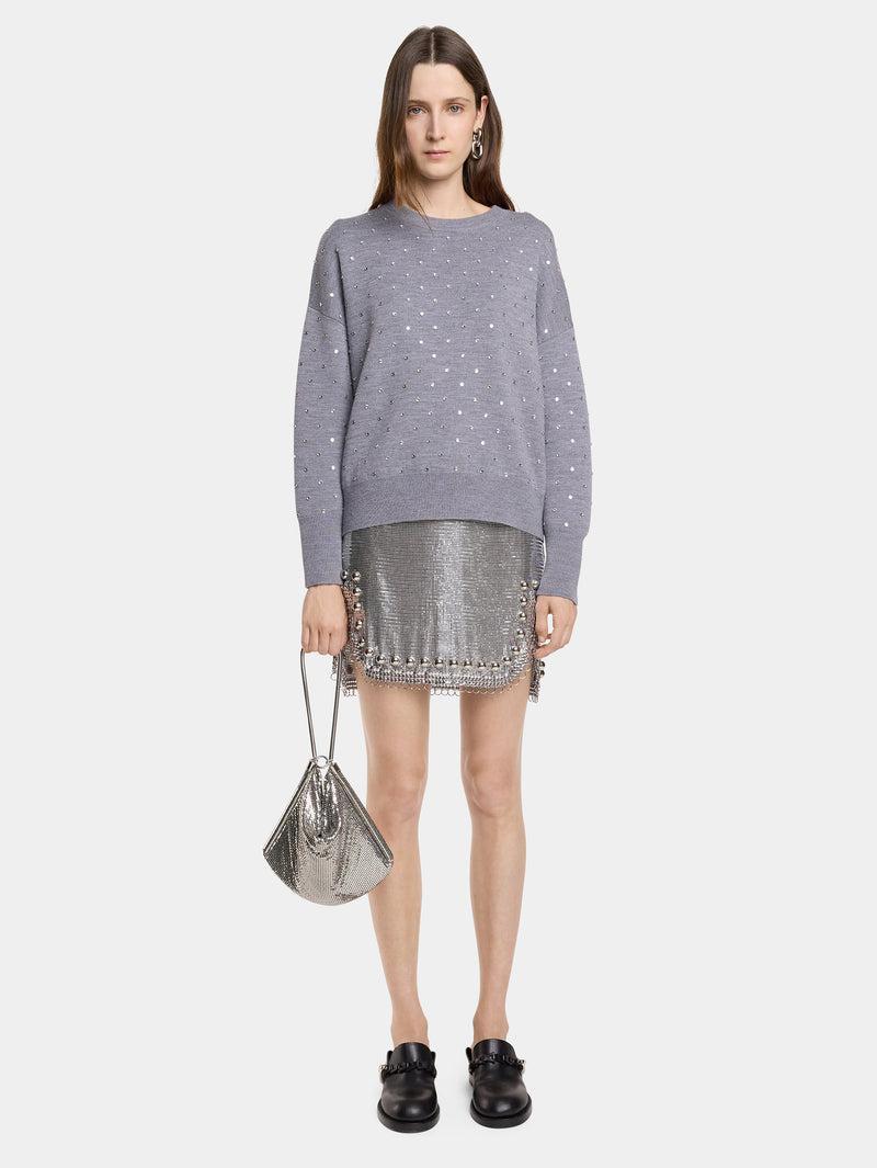 GREY CRYSTAL-EMBELLISHED SWEATER IN WOOL Product Image