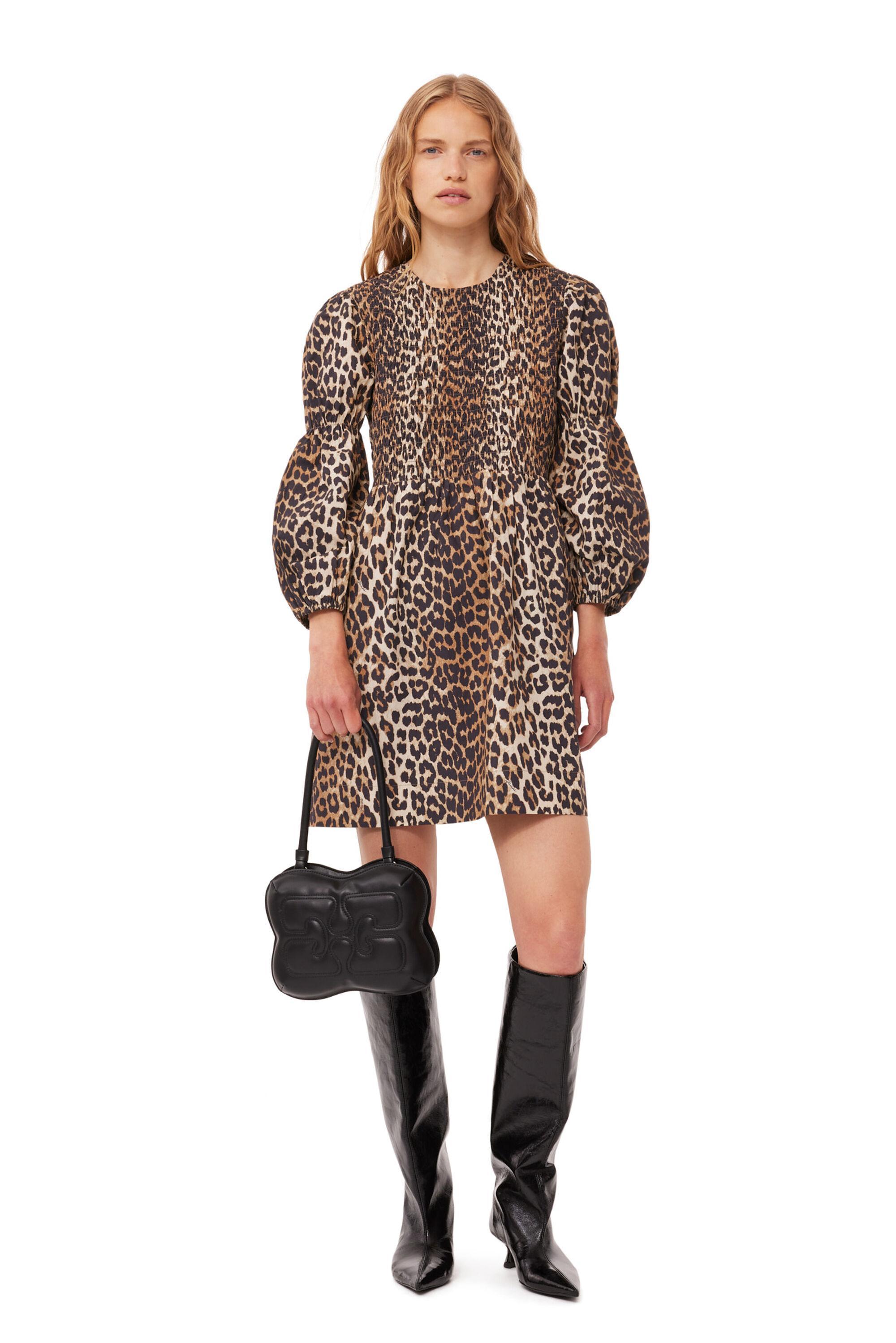 Leopard Cotton Poplin Smock Mini Dress Product Image