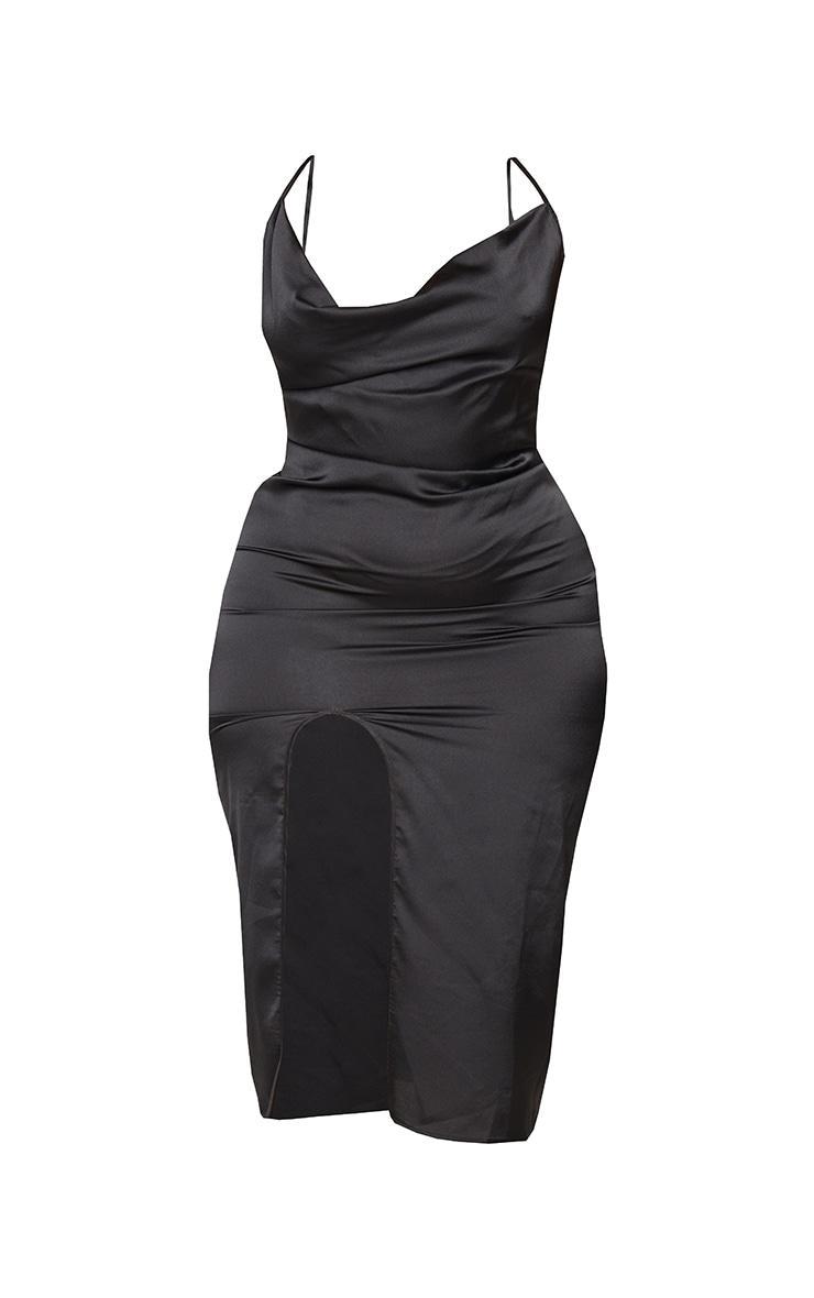 Plus Black Strappy Satin Cowl Midi Dress Product Image