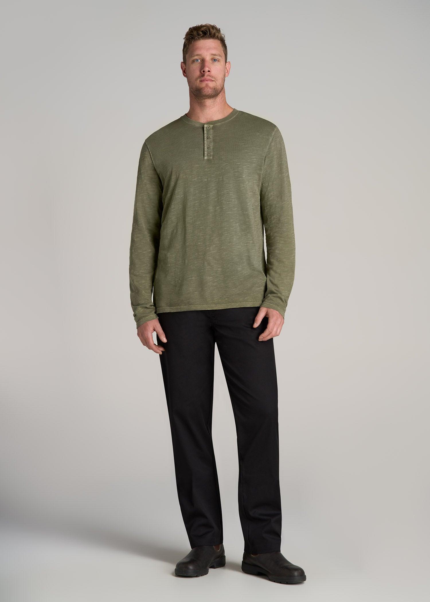 LJ&S Vintage Washed Slub Men's Tall Henley Shirt in Vintage Moss Green Male Product Image